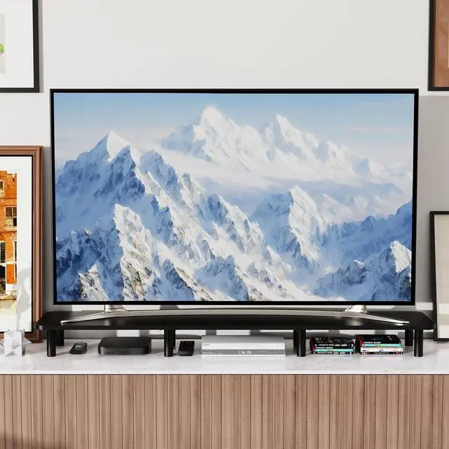 Alt view image 7 of 7 - 43.7" Extra Long Dual Monitor Stand Riser, Wood & Steel Monitor Stand for 2 Monitors, Wide TV Stand, Desktop Riser for Desk Organization, Home OfficeLaptop,Printer,TV (Black)