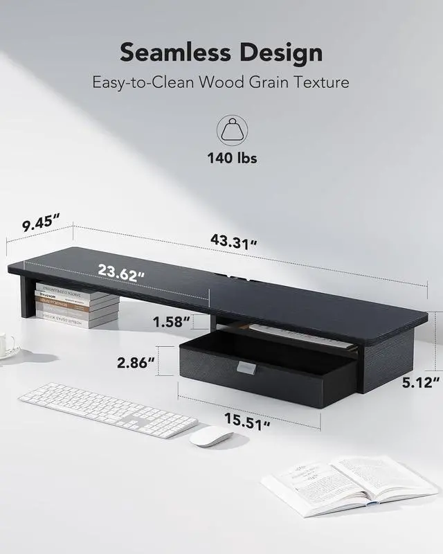 Alt view image 2 of 7 - HUANUO Large Dual Monitor Stand with Drawer, Wood Monitor Stand Riser for 2 Monitors with Storage & Cable Management, Desktop Organizer up to 55" fit Monitor, Computer, TV, Printer