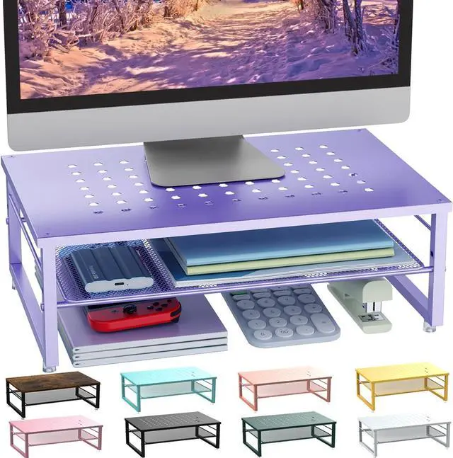 Main image of gianotter 2-Tier Metal Monitor Stand Riser, Office Desk Storage Organizer for Computer Monitor, Laptop, Printer, Office Supplies (Purple)