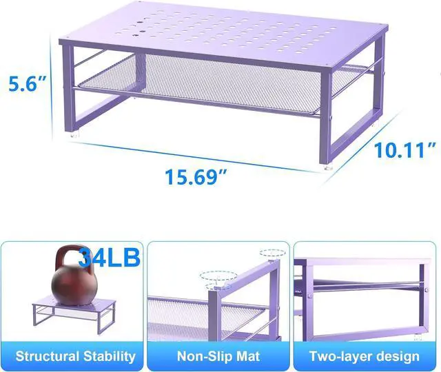 Alt view image 3 of 7 - gianotter 2-Tier Metal Monitor Stand Riser, Office Desk Storage Organizer for Computer Monitor, Laptop, Printer, Office Supplies (Purple)