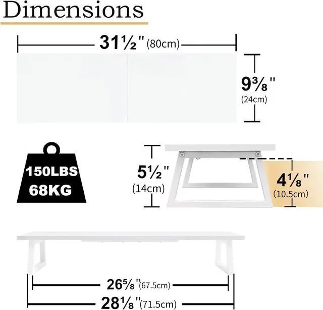 Alt view image 4 of 7 - TEAMIX White Dual Monitor Riser - 31.5 inch Wide TV Stand for 2 Monitors - Wood & Steel Desktop Riser for Dual Screen Office Desk Organization