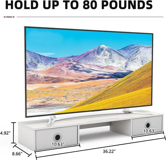 Alt view image 7 of 7 - Dual Monitor Stand with LED Light 2 Drawers, Computer Monitor Riser for 2 Monitors, Large Desktop Organzier with Storage for PC/Laptop/Computer/TV Screen/Printer