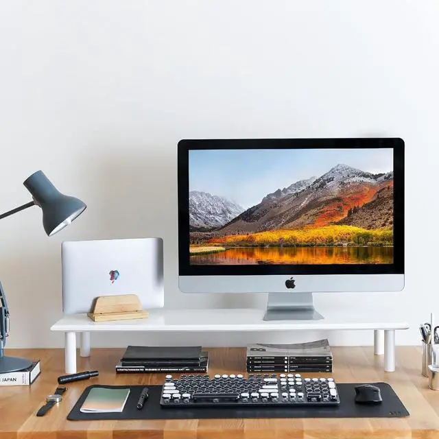 Main image of Bamboo Dual Monitor Stand Riser White, Desk Monitor Riser for 2 Monitors, Supports for PC Computer Monitor, Printer, Heavy TV Riser up to 300 lbs, White