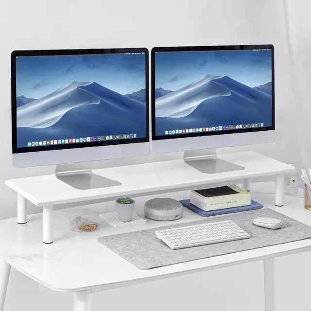 Alt view image 2 of 7 - Bamboo Dual Monitor Stand Riser White, Desk Monitor Riser for 2 Monitors, Supports for PC Computer Monitor, Printer, Heavy TV Riser up to 300 lbs, White