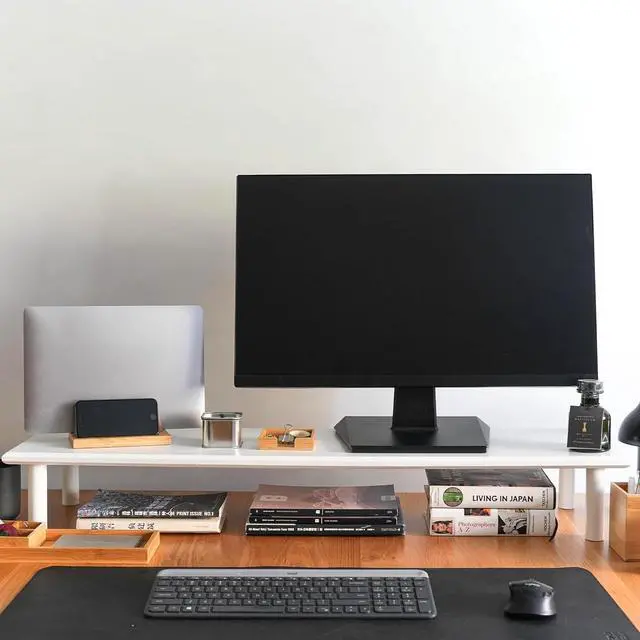 Alt view image 3 of 7 - Bamboo Dual Monitor Stand Riser White, Desk Monitor Riser for 2 Monitors, Supports for PC Computer Monitor, Printer, Heavy TV Riser up to 300 lbs, White