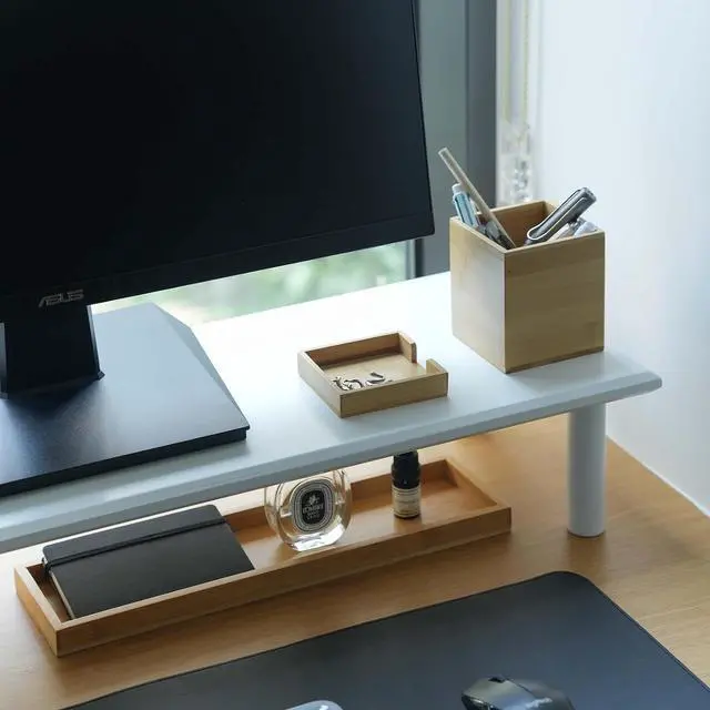 Alt view image 4 of 7 - Bamboo Dual Monitor Stand Riser White, Desk Monitor Riser for 2 Monitors, Supports for PC Computer Monitor, Printer, Heavy TV Riser up to 300 lbs, White