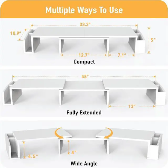 Alt view image 3 of 5 - Simple Houseware Desk Dual Monitor Stand Riser with Drawer, White