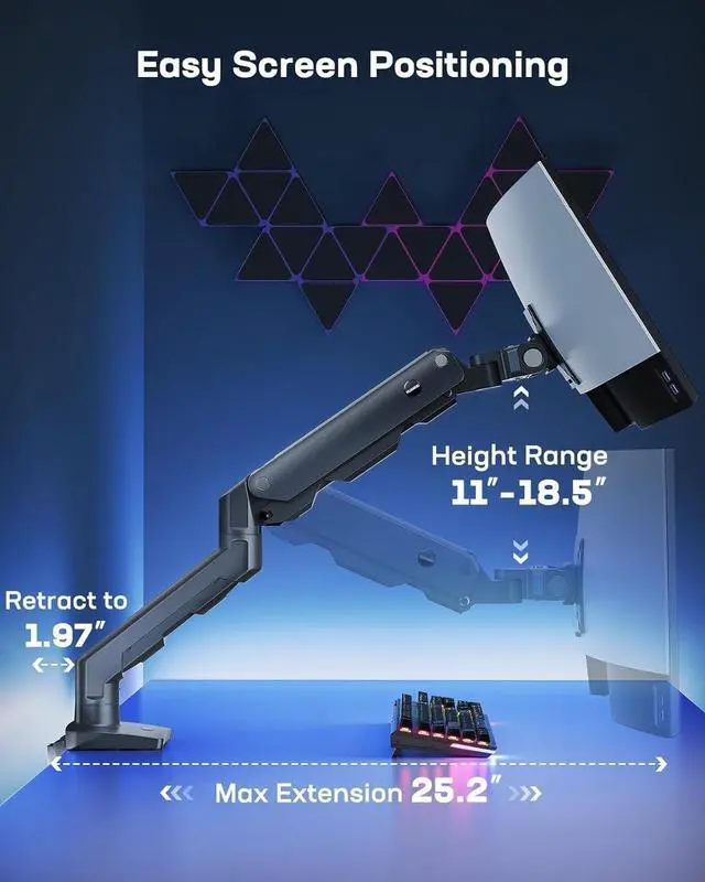 Alt view image 4 of 7 - HUANUO Heavy Duty Monitor Arm for 49 inches Screens up to 35 lbs, Aluminum Ultrawide Screen Arm for Samsung Odyssey G9 and More, Fully Adjustable Monitor Stand for Desk, VESA 100x100mm, Black