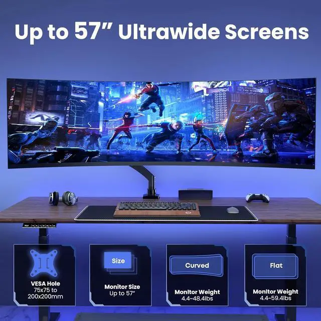 Alt view image 2 of 7 - Ultrawide Monitor-Arm Heavy Duty 22-57 - PUTORSEN Aluminum Single Monitor Mount Holds up to 59.4 lbs, Premium Adjustable Desk Mount Stand, VESA 75/100/200 mm, Black