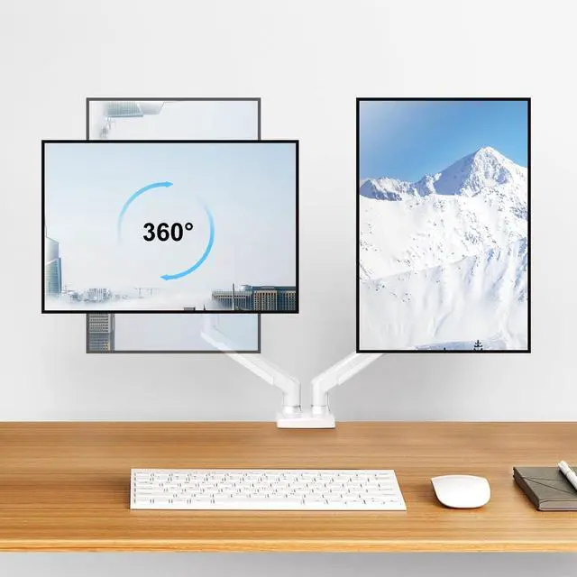 Alt view image 4 of 7 - Dual Monitor Mount Fits 13 to 32 Inch Computer Screen, Dual Monitor Arm Hold up to 19.8lbs Each, Full Motion Monitor Desk Mounts for 2 Monitors, Gas Spring Monitor Stand, VESA Mount, White