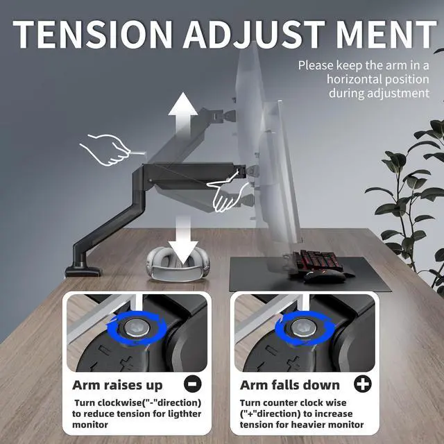 Alt view image 4 of 7 - Single Monitor Desk MountGas Spring Monitors Arm for 17-32 inch Screens,Adjustable Computer Monitors Stand up to 4.4 to 19.8 lbs,Vesa Mount with Clamp and Grommet Base, VESA 75 & 100mm