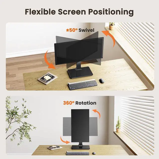 Alt view image 5 of 7 - ErGear Single Monitor Stand for 13-34 inch Screens up to 44 lbs, Free-Standing Monitor Riser with 5 Height Settings, Tabletop VESA Mount with Tempered Glass Base, Max VESA 100x100mm