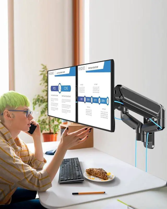 Alt view image 7 of 7 - MOUNTUP Dual Monitor Wall Mount for 2 Max 32 Inch Computer Screen, Fully Adjustable Gas Spring Double Monitor Arm, Wall Mounted Monitor Holder Support 4.4-19.8lbs Display, VESA Bracket 75x75, 100x100