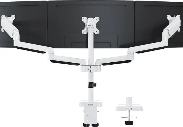 Main image of MOUNTUP Triple Monitor Mount for 17-32 inch Screens, Full Motion Triple Monitor Stand, Gas Spring 3 Arm Desk Mount Holds 4.4-19.8 lbs Each, Clamp & Grommet Mounting, White