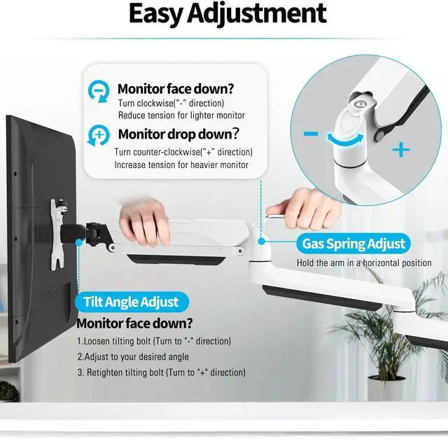 Alt view image 4 of 7 - MOUNTUP Triple Monitor Mount for 17-32 inch Screens, Full Motion Triple Monitor Stand, Gas Spring 3 Arm Desk Mount Holds 4.4-19.8 lbs Each, Clamp & Grommet Mounting, White