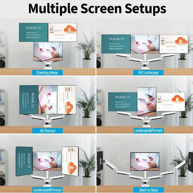 Alt view image 6 of 7 - MOUNTUP Triple Monitor Mount for 17-32 inch Screens, Full Motion Triple Monitor Stand, Gas Spring 3 Arm Desk Mount Holds 4.4-19.8 lbs Each, Clamp & Grommet Mounting, White