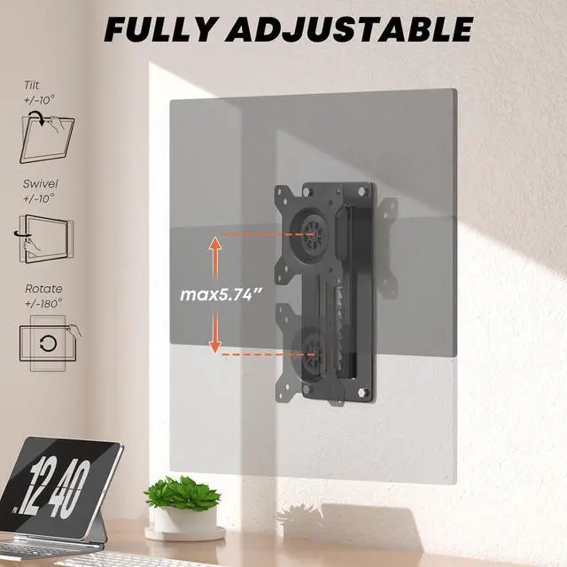 Alt view image 5 of 7 - PUTORSEN Premium Height Adjustable Monitor Wall Mount up to 35 inch Ultrawide Screen, Low Profile VESA Wall Mount Monitor Holds up to 22 lbs, Full Motion Computer Monitor Mount, VESA 75/100, Black