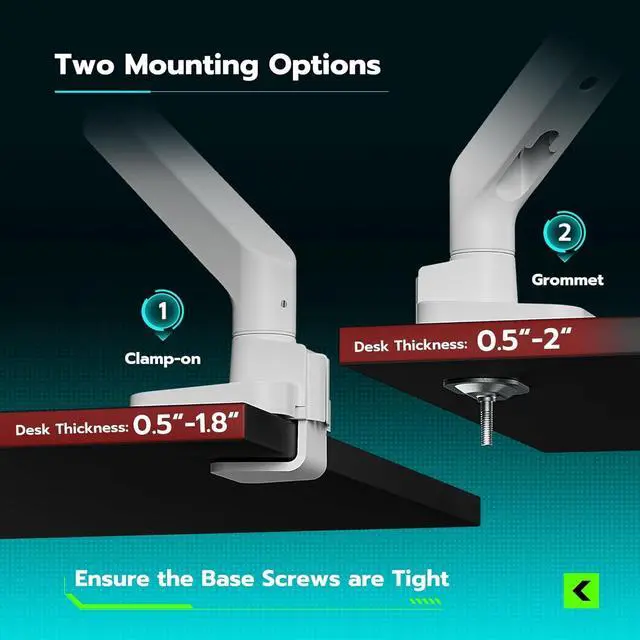 Alt view image 5 of 7 - ARES WING Ultrawide Monitor Arm White for 17 to 49 Inch Heavy Duty Curved Screen, Holds 44 Lbs, Adjustable Gas Spring Monitor Arm Desk Mount with C Clamp, Grommet Base, 75/100 Vesa Mount