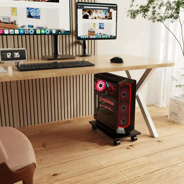 Alt view image 2 of 7 - CPU StandComputer Tower StandMobile CPU Holder with 4 Caster Wheels Fits for PCPrinterMost Computer TowerOfficeHomePlanter CaddiesDog Bowl Stand (Black)