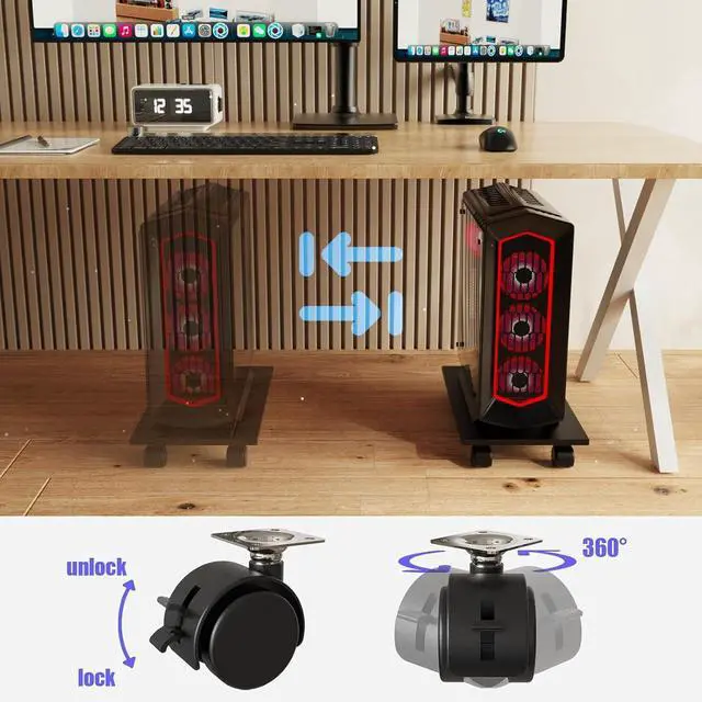 Alt view image 6 of 7 - CPU StandComputer Tower StandMobile CPU Holder with 4 Caster Wheels Fits for PCPrinterMost Computer TowerOfficeHomePlanter CaddiesDog Bowl Stand (Black)