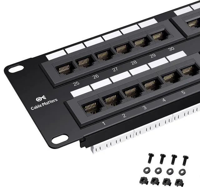 Main image of Cable Matters [UL Listed] 48 Port Patch Panel Rackmount or Wall Mount 19-Inch, 2U Cat6 Network Patch Panel for 10 Gigabit Ethernet, 110 or Krone Impact Tools Compatible