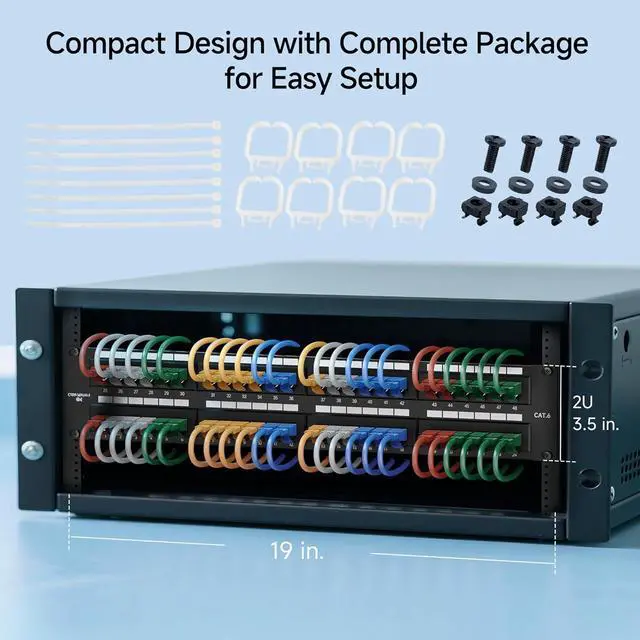 Alt view image 7 of 7 - Cable Matters [UL Listed] 48 Port Patch Panel Rackmount or Wall Mount 19-Inch, 2U Cat6 Network Patch Panel for 10 Gigabit Ethernet, 110 or Krone Impact Tools Compatible