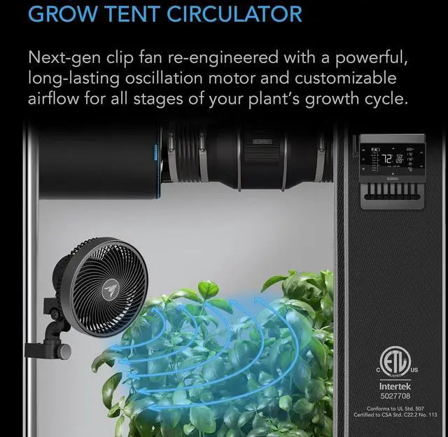 Alt view image 2 of 7 - AC Infinity CLOUDRAY S6, Grow Tent Clip Fan 6 with Redesigned Long-Life EC Motor, Custom 10 Dynamic Wind Speeds and 10-Level Oscillation, Weatherproof IP-54, for Hydroponics Circulation Cooling