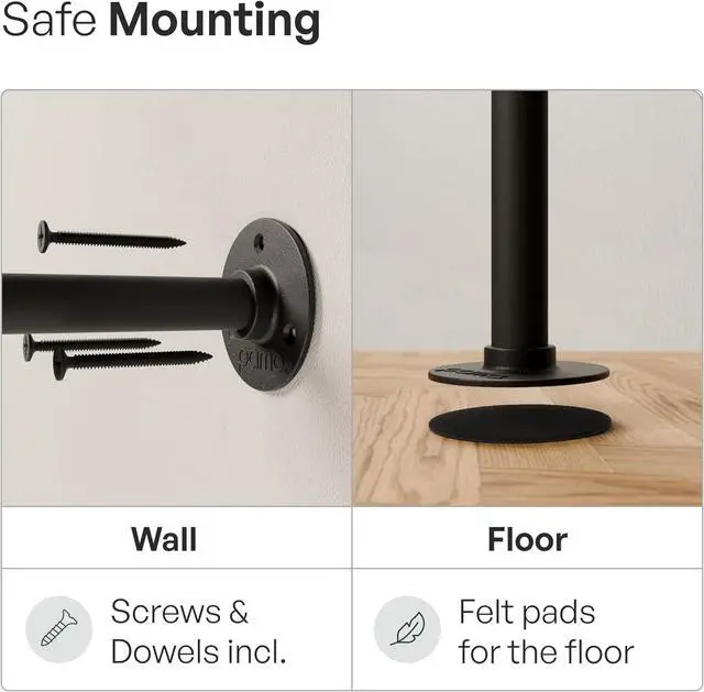 Alt view image 5 of 7 - pamo Industrial Pipe Clothing Rack  Wall Mounted Black Closet System in Powder-Coated Steel  79.13" W × 87.4" H  Easy Setup  Ideal for Walk-In Closets & Retail Use