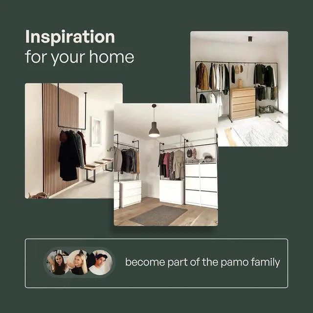 Alt view image 7 of 7 - pamo Industrial Pipe Clothing Rack  Wall Mounted Black Closet System in Powder-Coated Steel  79.13" W × 87.4" H  Easy Setup  Ideal for Walk-In Closets & Retail Use