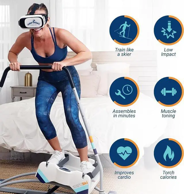 Alt view image 4 of 7 - Aeroski Ski Simulator Workout Machine w/ Recoil Spring Resistance, 2 Poles & VR Goggles - Low Impact Elliptical Exercise Equipment for Home and Gym
