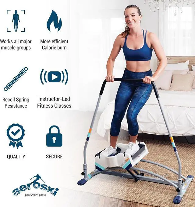 Alt view image 6 of 7 - Aeroski Ski Simulator Workout Machine w/ Recoil Spring Resistance, 2 Poles & VR Goggles - Low Impact Elliptical Exercise Equipment for Home and Gym