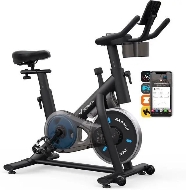 Main image of MERACH Exercise Bike, Brake Pad Stationary Bike with Exclusive App, Low Noise Indoor Cycling Bike with 300lbs Weight Capacity, Tablet Mount and Fitness Courses for Weight Loss