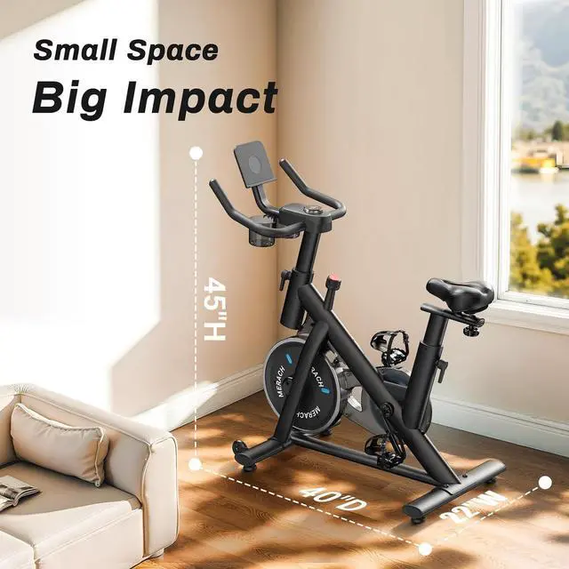 Alt view image 7 of 7 - MERACH Exercise Bike, Brake Pad Stationary Bike with Exclusive App, Low Noise Indoor Cycling Bike with 300lbs Weight Capacity, Tablet Mount and Fitness Courses for Weight Loss
