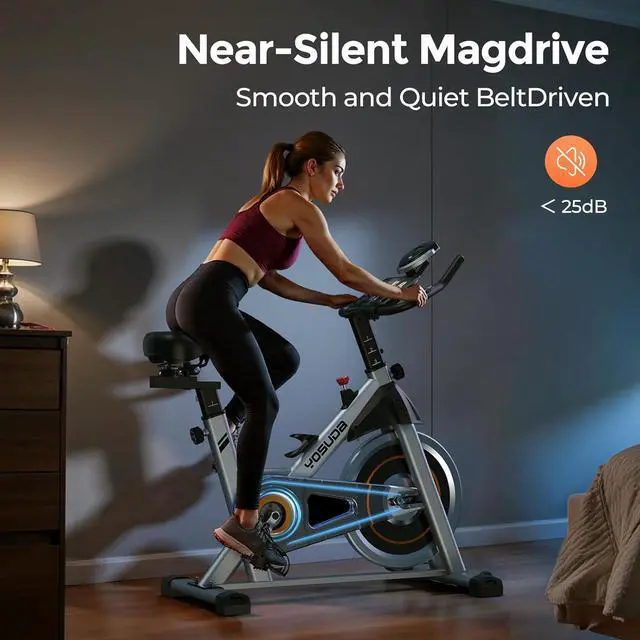 Alt view image 6 of 7 - YOSUDA Exercise Bike, Brake Pad Stationary Bike for Home with Exclusive App, Magnetic Indoor Cycling Bike with 300 lb Weight Capacity, Low Noise, Tablet Holder and Fitness Courses for Weight Loss