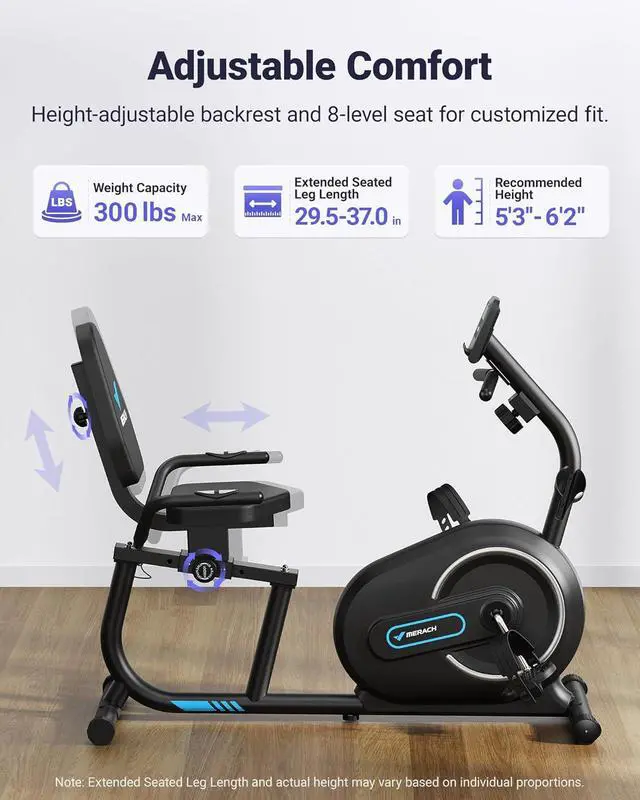 Alt view image 4 of 7 - MERACH Recumbent Exercise Bike for Home with Smart Bluetooth and Exclusive App Connectivity, LCD, Heart Rate Handle, Magnetic Recumbent Bikes S08/S23