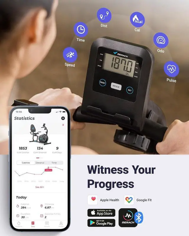 Alt view image 6 of 7 - MERACH Recumbent Exercise Bike for Home with Smart Bluetooth and Exclusive App Connectivity, LCD, Heart Rate Handle, Magnetic Recumbent Bikes S08/S23