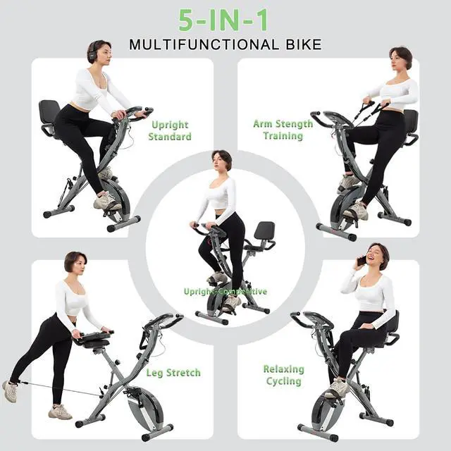 Alt view image 3 of 7 - BARWING Stationary Exercise Bike for Home Workout, 5 IN 1 Foldable Indoor Cycling Bike for Seniors, 350LB Capacity, 16-Level Magnetic Resistance, Seat Backrest Adjustments
