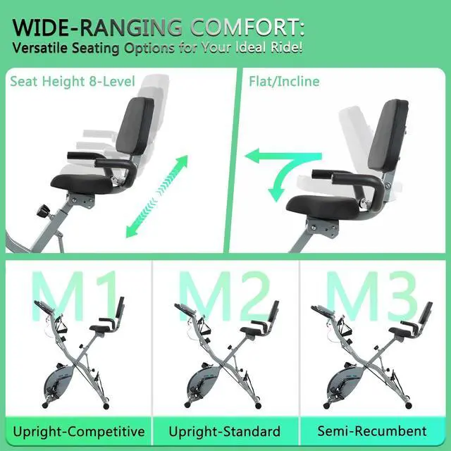 Alt view image 4 of 7 - BARWING Stationary Exercise Bike for Home Workout, 5 IN 1 Foldable Indoor Cycling Bike for Seniors, 350LB Capacity, 16-Level Magnetic Resistance, Seat Backrest Adjustments
