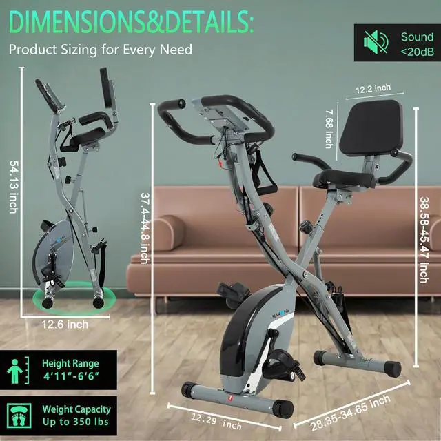Alt view image 6 of 7 - BARWING Stationary Exercise Bike for Home Workout, 5 IN 1 Foldable Indoor Cycling Bike for Seniors, 350LB Capacity, 16-Level Magnetic Resistance, Seat Backrest Adjustments