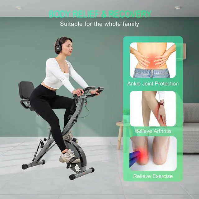 Alt view image 7 of 7 - BARWING Stationary Exercise Bike for Home Workout, 5 IN 1 Foldable Indoor Cycling Bike for Seniors, 350LB Capacity, 16-Level Magnetic Resistance, Seat Backrest Adjustments