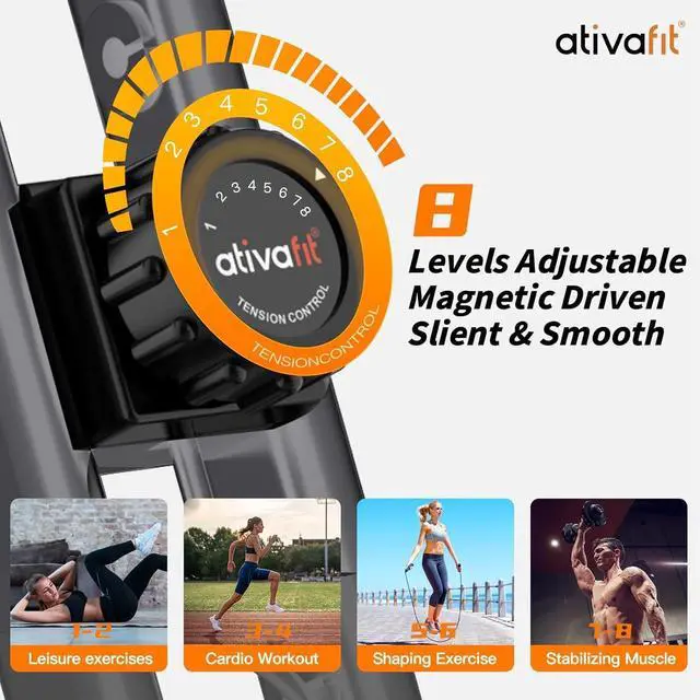Alt view image 2 of 7 - ATIVAFIT Exercise Bike Foldable Fitness Indoor Cycling Bike Magnetic 3 in 1 Upright Recumbent Exercise Bike with Resistance Bands for Home Workout