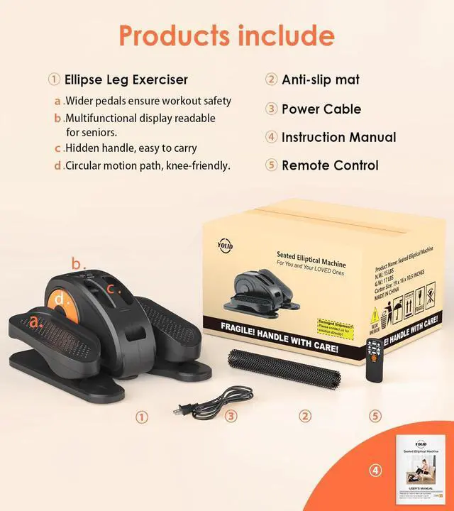Alt view image 2 of 7 - 2025 New Under Desk Elliptical Machine,Portable Seated Pedal Exercise Machine for Seniors,Mini Ellipse Leg Exerciser with 12 Adjustable Speeds&Remote Control,Quiet&Compact for Home Office