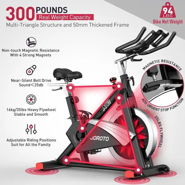Alt view image 2 of 7 - JOROTO X2|X2PRO Exercise Bike, X4S Bluetooth Stationary Indoor Cycling Bike with Readable 100 Levels Magnetic Resistance, Plus 12.6 inch Tablet Bracket Exercise Bikes for Home