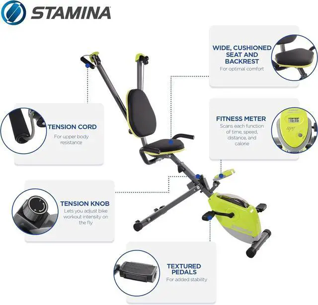Alt view image 2 of 7 - Stamina Wonder Exercise Bike | Build Upper and Lower Body Strength on One Machine | Includes Two Online Workout Videos, Chartreuse and Gray