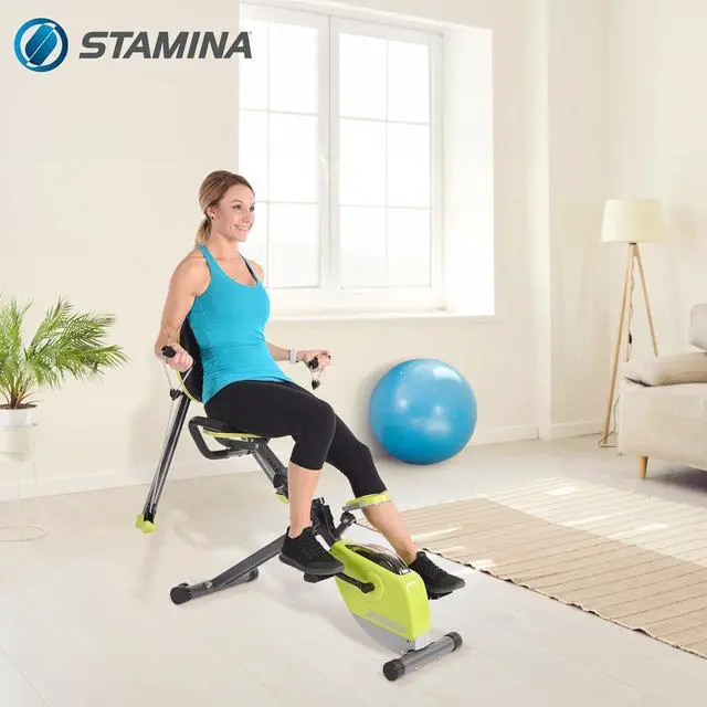 Alt view image 4 of 7 - Stamina Wonder Exercise Bike | Build Upper and Lower Body Strength on One Machine | Includes Two Online Workout Videos, Chartreuse and Gray