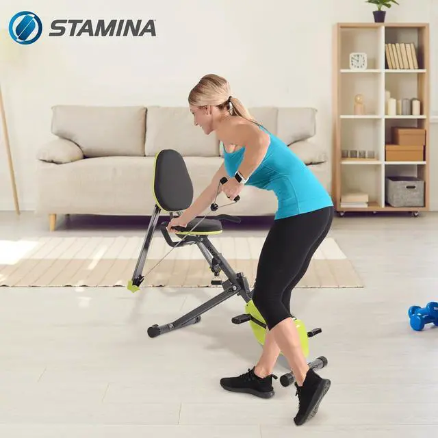 Alt view image 5 of 7 - Stamina Wonder Exercise Bike | Build Upper and Lower Body Strength on One Machine | Includes Two Online Workout Videos, Chartreuse and Gray