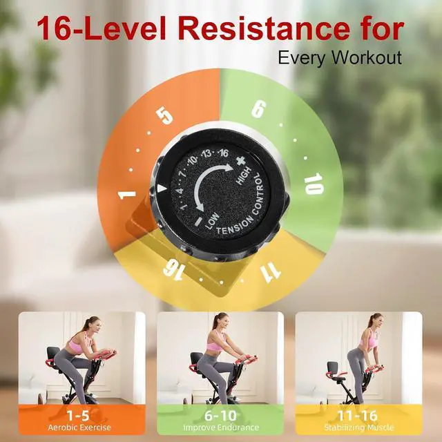 Alt view image 2 of 7 - BARWING Stationary Exercise Bike for Home Workout, 5 IN 1 Foldable Indoor Cycling Bike for Seniors, 350LB Capacity, 16-Level Magnetic Resistance, Seat Backrest Adjustments
