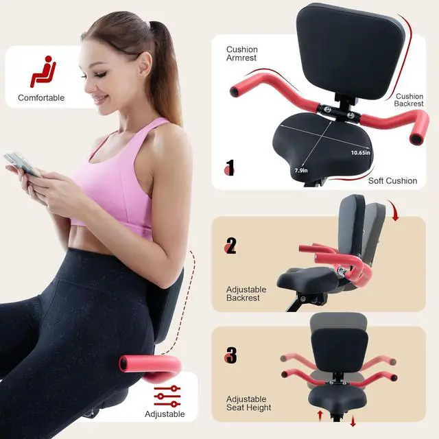 Alt view image 4 of 7 - BARWING Stationary Exercise Bike for Home Workout, 5 IN 1 Foldable Indoor Cycling Bike for Seniors, 350LB Capacity, 16-Level Magnetic Resistance, Seat Backrest Adjustments