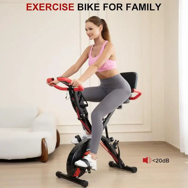 Alt view image 5 of 7 - BARWING Stationary Exercise Bike for Home Workout, 5 IN 1 Foldable Indoor Cycling Bike for Seniors, 350LB Capacity, 16-Level Magnetic Resistance, Seat Backrest Adjustments