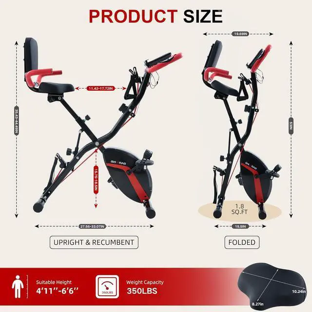 Alt view image 6 of 7 - BARWING Stationary Exercise Bike for Home Workout, 5 IN 1 Foldable Indoor Cycling Bike for Seniors, 350LB Capacity, 16-Level Magnetic Resistance, Seat Backrest Adjustments